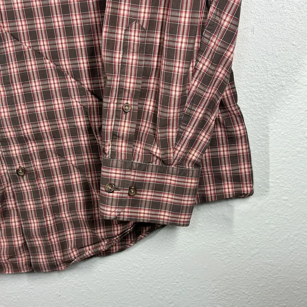 Banana Republic Shirt Mens XL Brown Red Plaid Long Sleeve Button Up Cotton